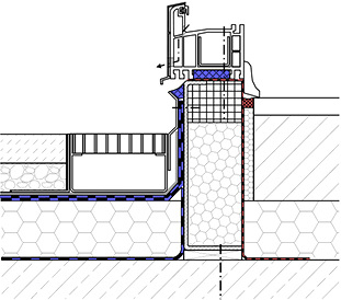 <p>
</p>

<p>
Bild 13: Beispiel eines Randabschlusses einer Bauwerksabdichtung unter Berücksichtigung der Flachdachrichtlinie mit einer vorab montierten Zarge im Schwellenbereich (die Schwellenausbildung ist stets objektspezifisch unter Berücksichtigung der Anforderungen aus Nutzung, Witterungsbelastung und baulichen Kompensationsmaßnahmen zu planen)
</p> - © ift Rosenheim

