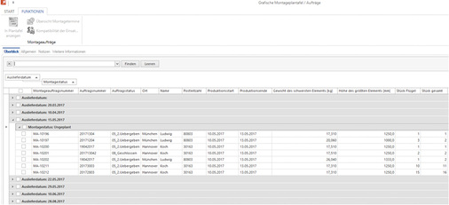 



Übersicht der Montageaufträge
