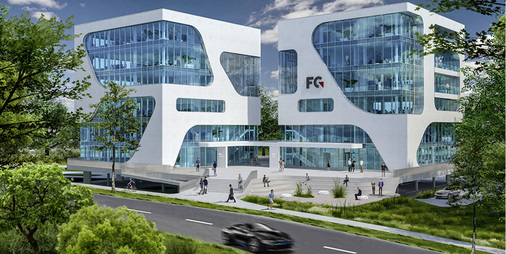 <p>
</p>

<p>
An der A5 Abfahrt Karlsruhe-Nord entsteht der Neubau FC Campus. Eyecatcher wird die strahlend weiße Fassade, die von bläulich schimmernden Verglasungen durchbrochen werden soll, der Entwurf stammt von 3deluxe.
</p> - © Foto: fc.gruppe und 3deluxe-Architekten

