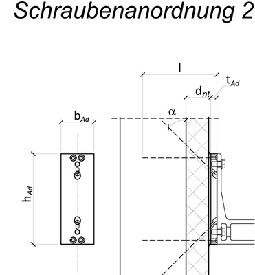 



Die Schraubenanordnung 2 benötigt etwas mehr Anschlusshöhe, dafür aber geringere Ständerbreiten bei Befestigungen an Holzständern. Sie ermöglicht mit zwei oberen Zugschrauben auch die Aufnahme von größeren Momenten.
