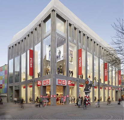 



In der Hohen Straße in Köln steht dieser Geschäftsneubau mit seinen großformatigen Schaufenstern.
