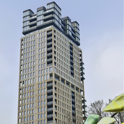 Seine unverwechselbare Optik bekommt der Londoner Legacy Tower durch die abgerundete gläserne Fassade der Gebäudekrone mit ihren luxuriösen Penthouses und Dachterrassen.