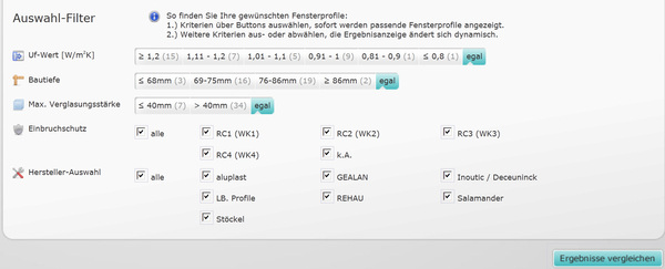 Erster Schritt: Mithilfe der Auswahlkriterien kann der Nutzer seinen 

Informationsbedarf eingrenzen.