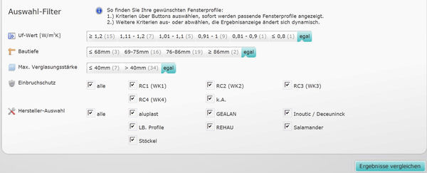 Erster Schritt: Mithilfe der Auswahlkriterien kann der Nutzer seinen Informationsbedarf eingrenzen.