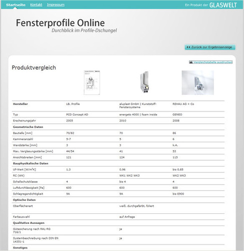 Zweiter Schritt: Nach der Auswahl von bis zu drei Profilen erscheinen im Vergleichsfenster alle relevanten Qualitätsmerkmale. Zweiter Schritt: Nach der Auswahl von bis zu drei Profilen erscheinen im Vergleichsfenster alle relevanten Qualitätsmerkmale.