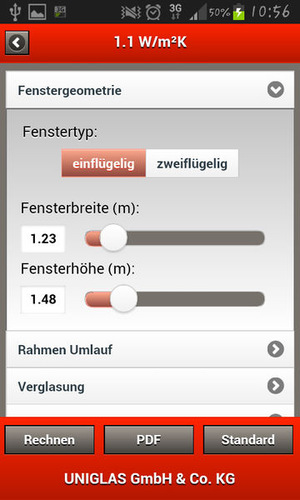 Per Fingerdruck kann man Fenster-Parameter wie Höhe, Breite, Glasart u.v.m. bestimmen. Und das Ergebnis lässt sich dann bequem als Pdf verschicken.