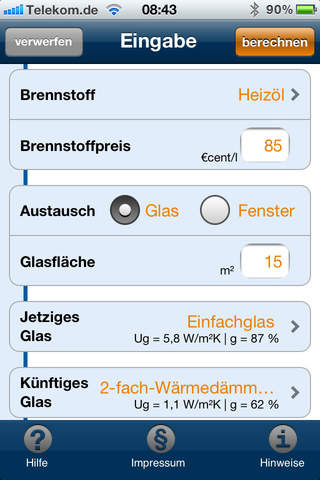 Durch die Eingabe weniger Parameter lässt sich mit der App schnell eine Berechnung durchführen.