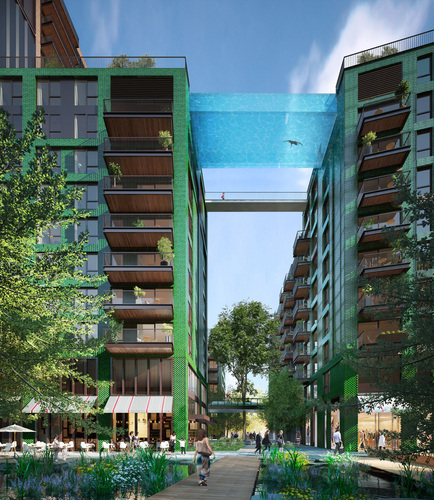 Wer traut sich hier zu schwimmen? Ein Blick auf den Pool von unten. - Hall Architects, London/Ballymore