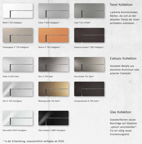 Große Oberflächenvielfalt in drei attraktiven Kollektionen - © DORMA
Große Oberflächenvielfalt in drei attraktiven Kollektionen - DORMA