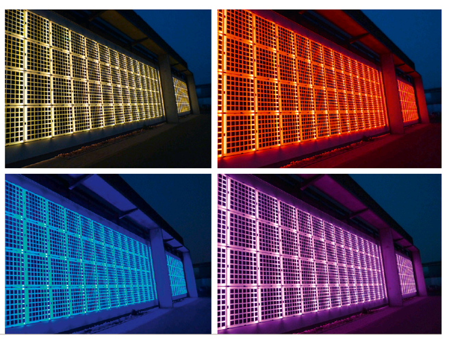 … und so bei Nacht. Hier lassen sich mit einer speziellen Steuerung die LEDs in unterschiedlichsten Farben ansteuern. - Sunovation - © Sunovation
