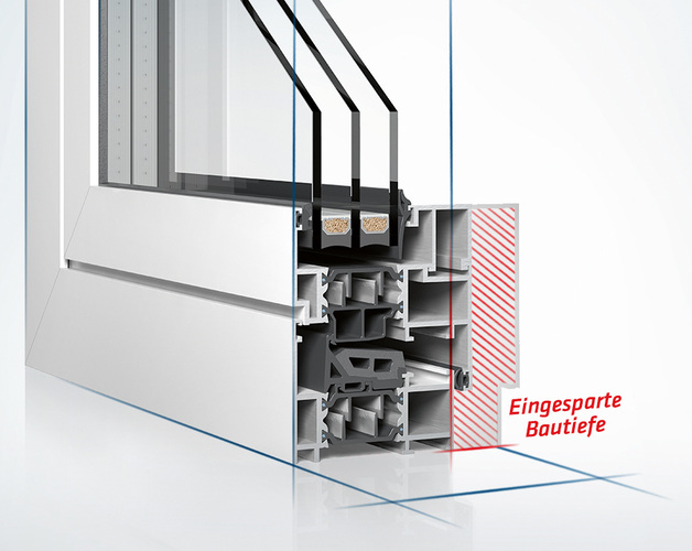 Mit seiner geringen Wärmeleitfähigkeit (λ= 0,18 W/m·K) bewirkt insulbar LO die sehr effektive thermische Trennung von Aluminium-Außen- und -Innenschalen — und damit besonders niedrige Uf -Werte. - Ensinger - © Ensinger
