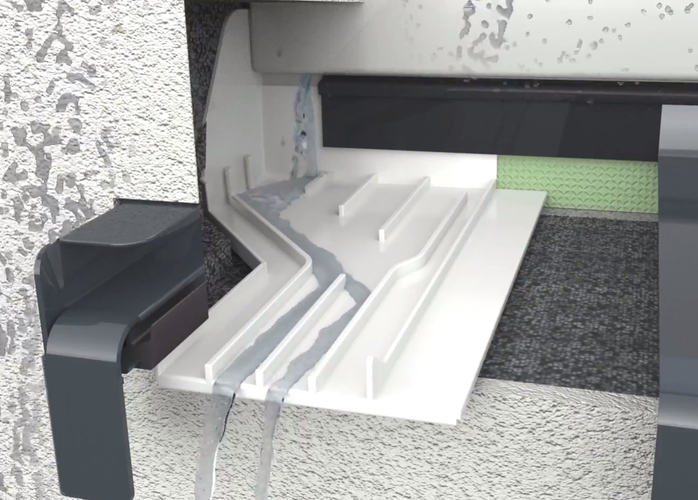 So wird beim Entwässerungsmodul Delta von Gutmann das Wasser vom Bauteil fern gehalten - Screenshot Video Gutmann