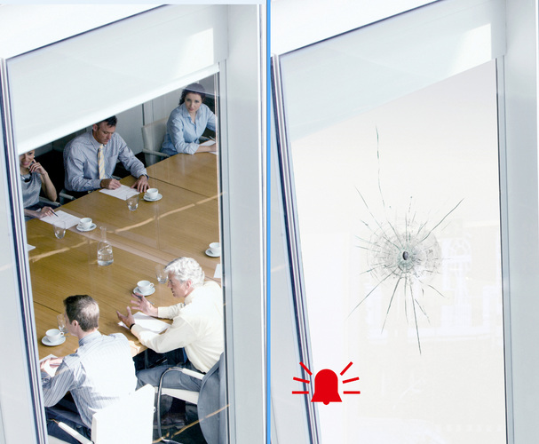 Das Anti-Terror Glas schützt vor Durchschuss. Bei Beschuss wird das Fensterglas sofort blind und gibt darüber hinaus auch noch Alarm. - PR Germany