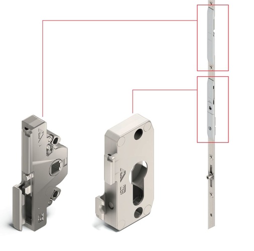 Die neue Drehkipp-Generation “Roto NX“ punkte u. a. durch ein innovatives Hochdornmaßgetriebe. Durch die Entkopplung von Stulp und Getriebekasten/Schlosskasten ab Dornmaß 25 sinke die Artikelzahl bei gleichzeitig individueller Konfiguration der Bauteile. Das “EasyMix-System“ bewirkt laut Produzent eine schraubenlose Montage, da Stulp und Getriebekasten/Schlosskasten durch Einclipsen leicht zu verbinden seien. - Roto - © Roto
Die neue Drehkipp-Generation “Roto NX“ punkte u. a. durch ein innovatives Hochdornmaßgetriebe. Durch die Entkopplung von Stulp und Getriebekasten/Schlosskasten ab Dornmaß 25 sinke die Artikelzahl bei gleichzeitig individueller Konfiguration der Bauteile. Das “EasyMix-System“ bewirkt laut Produzent eine schraubenlose Montage, da Stulp und Getriebekasten/Schlosskasten durch Einclipsen leicht zu verbinden seien. - Roto - © Roto
