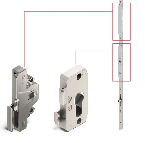 Die neue Drehkipp-Generation “Roto NX“ punkte u. a. durch ein innovatives Hochdornmaßgetriebe. Durch die Entkopplung von Stulp und Getriebekasten/Schlosskasten ab Dornmaß 25 sinke die Artikelzahl bei gleichzeitig individueller Konfiguration der Bauteile. Das “EasyMix-System“ bewirkt laut Produzent eine schraubenlose Montage, da Stulp und Getriebekasten/Schlosskasten durch Einclipsen leicht zu verbinden seien. - Roto - © Roto
