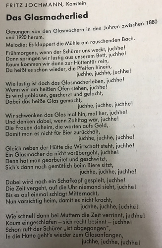 Das Glasmacherlied aus der Ausgabe von 1964. - Archiv