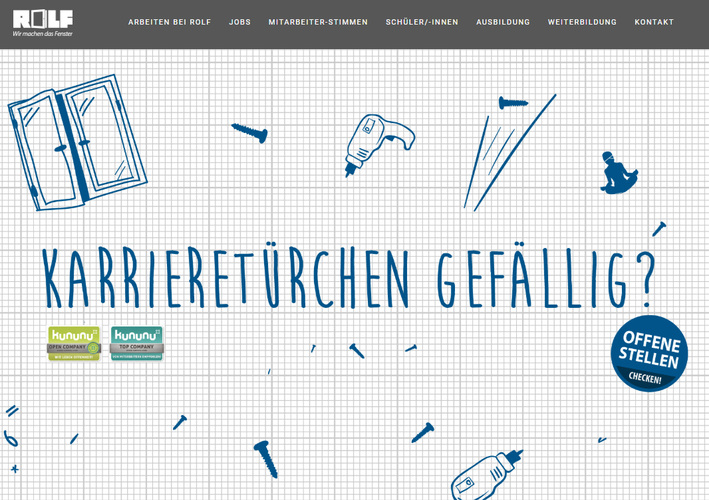 Rolf Fensterbau hat einen eigenen Internetauftritt zum Thema "Karriere" - Screenshot www.rolf-karriere.de - © Screenshot www.rolf-karriere.de
Rolf Fensterbau hat einen eigenen Internetauftritt zum Thema "Karriere" - Screenshot www.rolf-karriere.de - © Screenshot www.rolf-karriere.de