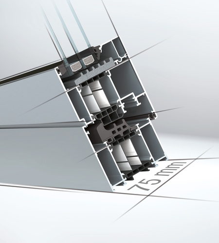 Das System Hydro Circal 75R besitzt einen Anteil von mehr als 75 % an recyceltem Aluminium. Dies liefert somit in der CO2-Bilanz heute schon bessere Ergebnisse als ein Kunststofffenster. - Wicona