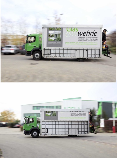 Die Rollplane lässt sich bei fahrendem Fahrzeug öffnen und schließen, das verkürzt 
 die Entladezeit. Zudem macht sich der Fahrer beim Öffnen der Plane nicht schmutzig.