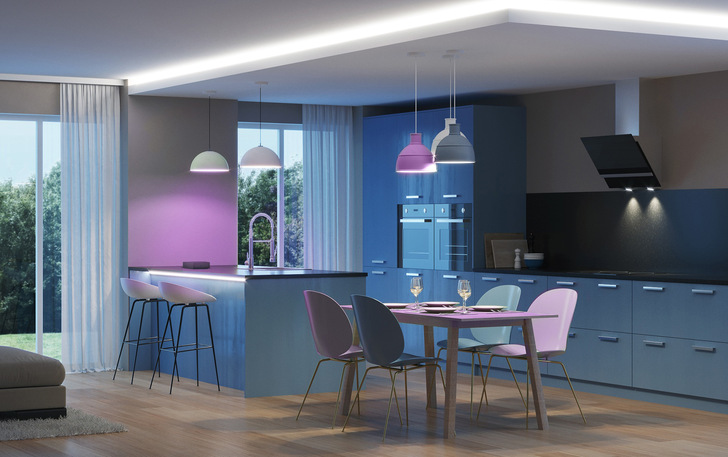 Die Hue-Lampen können sowohl einzeln als auch in Gruppen angesteuert oder in automatisch ablaufende Szenen eingebunden werden.