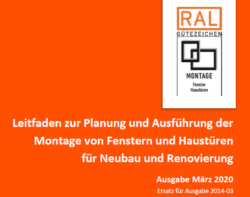 Der neue Leitfaden zur Montage von Fenstern und Haustüren wird auf der FENSTERBAU vorgestellt und kann dann auf www.ralfenster.de bestellt werden. Mitglieder der Gütegemeinschaft erhalten je ein Exemplar kostenlos. - © Gütegemeinschaft Fenster, Fassaden und Haustüren
