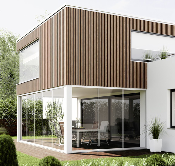 Der Glasschiebetürbeschlag Atrivant 80 mit seiner Endlagendämpfung und gedämpfter Flügelmitnahme für rahmenlose Balkon- und Terrassengläser aus ESG.