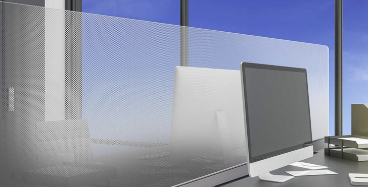 Das Glas Pixel Gradient von Vitrealspecci, schirmt die Sicht mit einer speziellen Textur mit Vorhangeffekt ab.