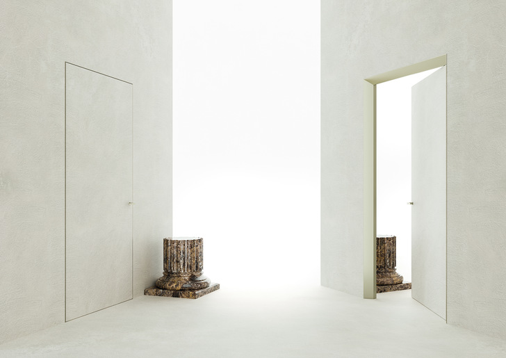 Prämiertes Design: Bei der Eclisse 40 Collection lassen sich die Zargen und die Türen flächenbündig in der Wand einsetzen. Die Zarge ist um 40 Grad abgeschrägt und verlängert optisch die Wandöffnung in die Tiefe.