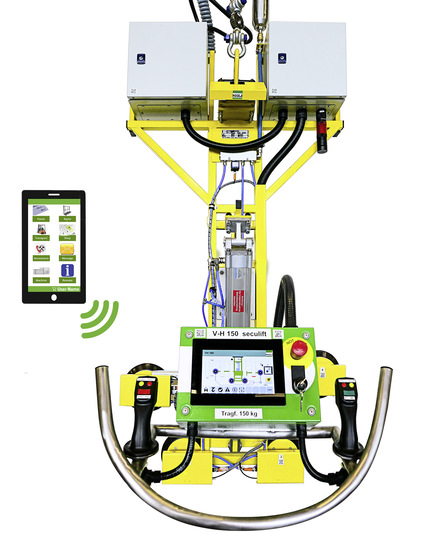 Sicher, intuitiv und energiesparend ist der von Hegla New Technology neu entwickelte V-H 150 Seculift. Besonderes Plus: Das Hebegerät lässt sich vernetzen und so in die digitale Produktion integrieren.