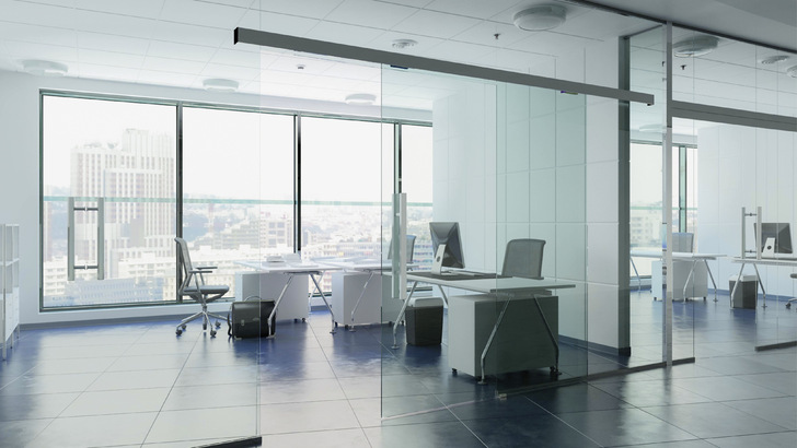 Das Schiebetür System OPK Spaceship kann vor der Wand, in der Wand oder unter der Decke montiert werden.