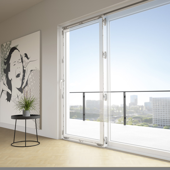 Der Abstell-Schiebe-Beschlag Atrium Move bewegt Fensterflügel in der Tandemversion bis 250 kg.