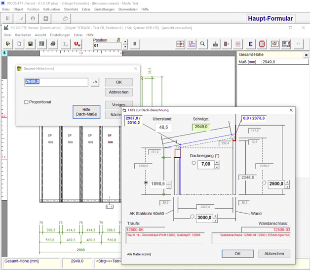 Bei Picos-FTF wurde ein Assistent für die Maßeingabe bei Terassendächern entwickelt.