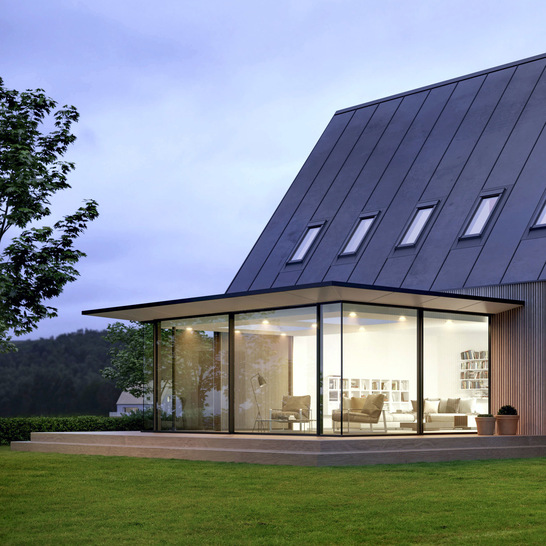 Das Avalis in der Designvariante Dachüberstand mit schräger Kante bietet eine besonders schmale Ansichtsbreite - © Solarlux GmbH
