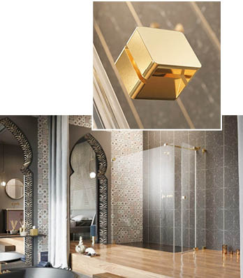 Für besondere Bäder hat die Glasmanufaktur Tardis nun goldene Beschläge im Programm.