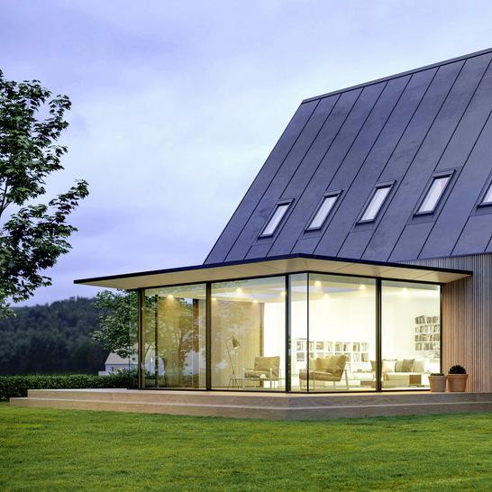 Das Avalis in der Designvariante Dachüberstand mit schräger Kante bietet eine besonders schmale Ansichtsbreite - © Foto: Solarlux GmbH
