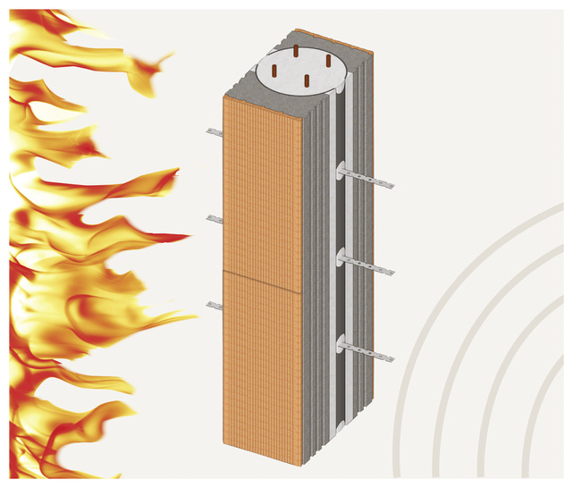 Die Variante „Säule Plus“ mit integriertem Fenster­anschlag ist brand- und schallschutztechnisch optimiert und eignet sich daher auch besonders gut für die Herstellung von Zug- und Druckstützen im mehrgeschossigen Wohnungsbau.