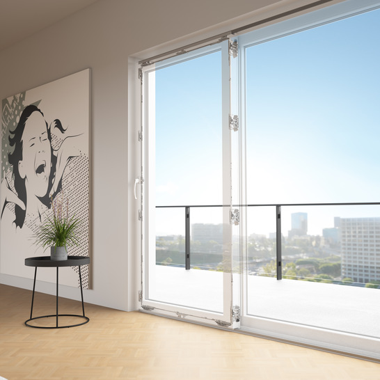 Der Abstell-Schiebe-Beschlag Atrium Move bewegt Fensterflügel in der Tandemversion bis 250 kg.