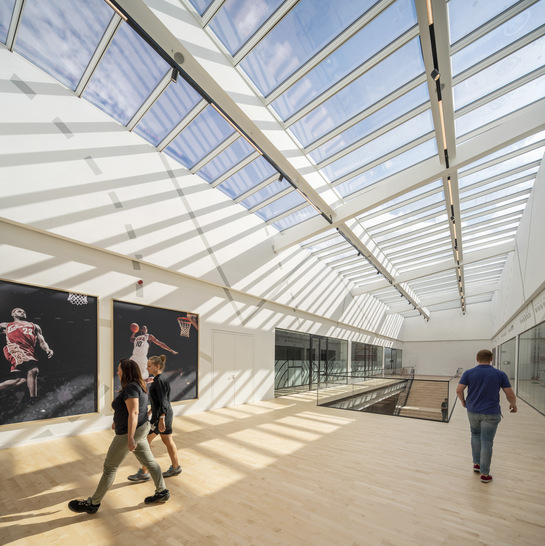 Die Stufen-Lichtband-Lösung, gehört zur Kategorie Verglasungssysteme/ Glasdächer des Produktsortiments von Velux Commercial.