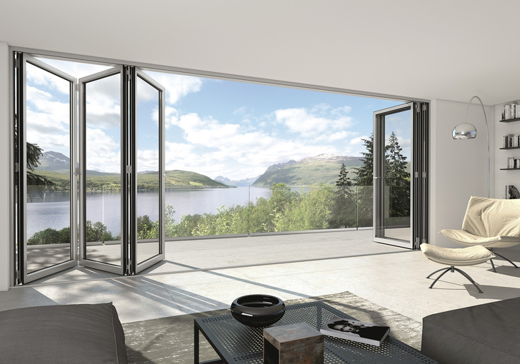 Auch die Schüco Aluminium Faltanlagen ASS 70 FD und 80 SD.HI sind Teil des Ventana Sortiments.