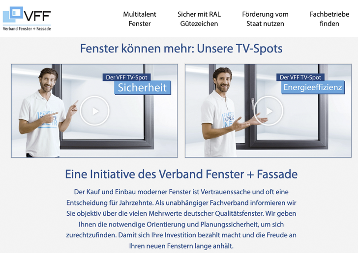 Auf der Website sind zwei exklusiv produzierte TV-Spots zu den Themen Sicherheit und Energieeffizienz eingestellt.