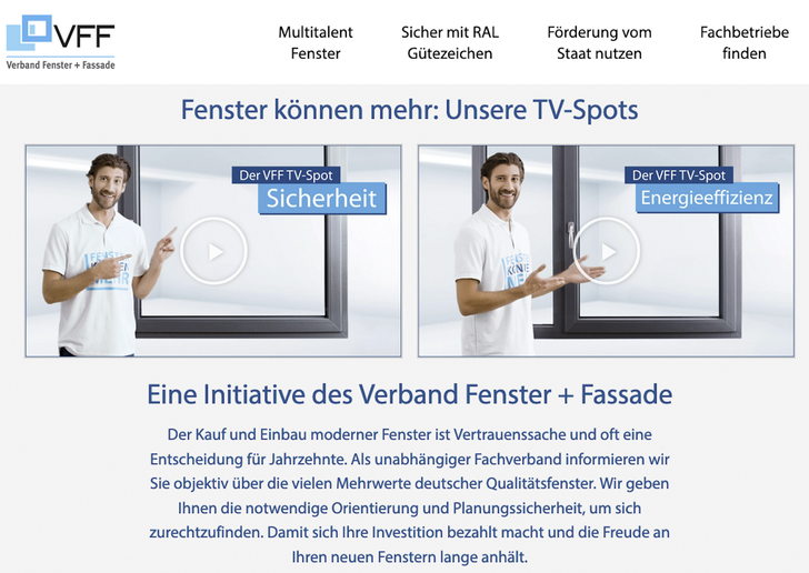 Auf der Website sind zwei exklusiv produzierte TV-Spots zu den Themen Sicherheit und Energieeffizienz eingestellt. - © Foto: VFF

