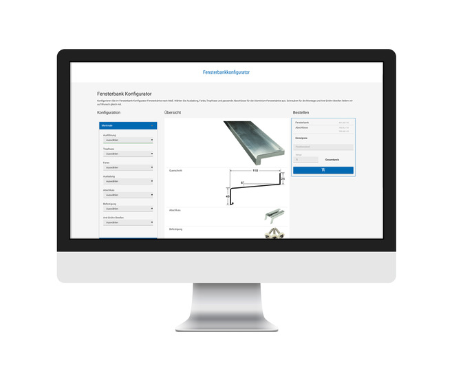 Seefelder hilft mit einem Konfigurator bei der maßgenauen Umsetzung von Alu-Fenstersimsen für den Außenbereich.