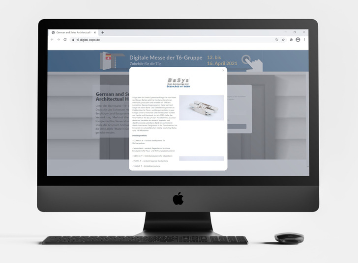 Vom 12. bis 16. April 2021 bündeln sieben Zulieferunternehmen auf einer digitalen Messe ihre Innovationen für die Tür. Als Mitglied der ausrichtenden T6-Gruppe präsentiert BaSys Neuheiten bei Band- und Schließblechsystemen.