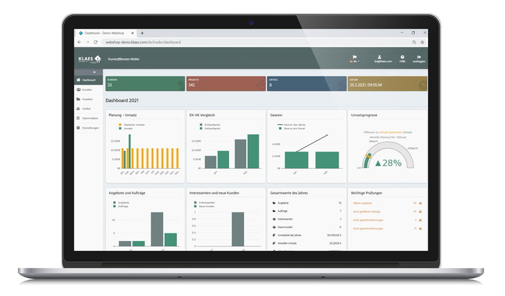 Das Dashboard in Klaes webtrade versorgt die User mit wichtigen Infos aus ihren Projekten. - © Klaes
