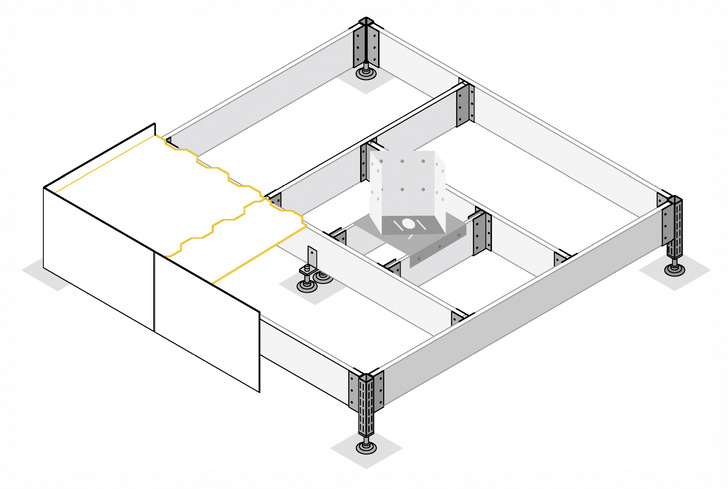 Die maximale Auflast einer Stütze liegt bei 50 kN, verteilt auf eine Lastverteilungsplatte in der Grösse von maximal 700 × 700 mm.