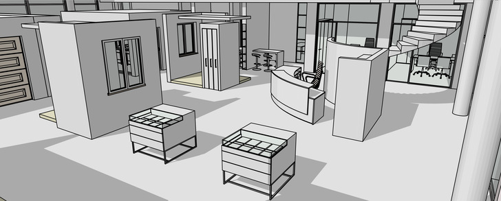 Die Darstellung von Komponenten durch Integration in den Showroom ist nötig. Um eine Exponatenvielfalt an Handmustern, Kleinteilen, Stoff- und Farbfächern auszustellen, müssen platzsparende oder aufwertende Ausstellungsmöbel eingesetzt werden.