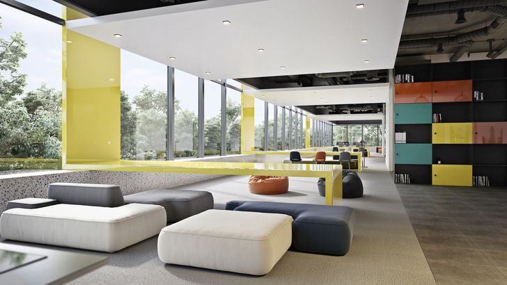 Die neuen Farben von Lacobel und Matelac erlauben ein Zusammenspiel mit vielen Materialien,  zudem sind nun 10 gleiche Farbtöne in glänzend und matt verfügbar.