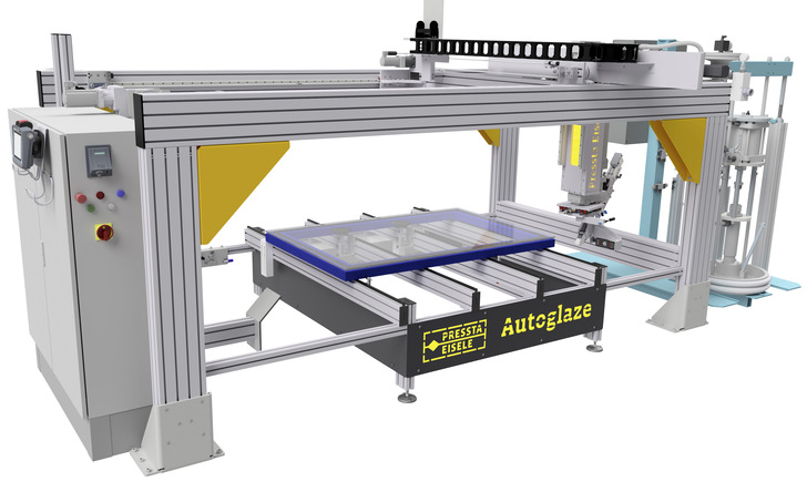 Die neue PE-Autoglaze Klebelinie von Preesta-Eisele zum automatisierten Verkleben von SG-Elementen.