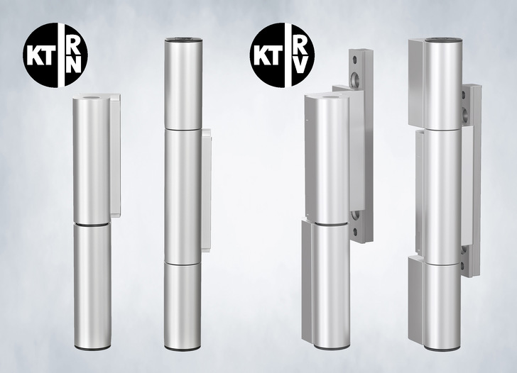 Die großen Hahn-Rollenbänder KT-RN und KT-RV in ­Silber eloxiert.