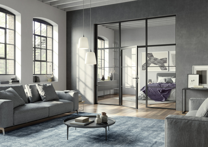 Die eleganten Hörmann Lofttüren im Industrial-Style gibt es bis zu 5,0 × 4,0 m. Das Sortiment umfasst ein- und zweiflügelige Türen, mit und ohne Seiten- und Oberteilen sowie Glastrennwände. 
